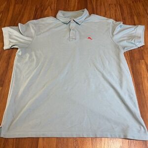 Tommy Bahama Mens Emfielder Polo Shirt Light Blue Pima Cotton Blend Large L